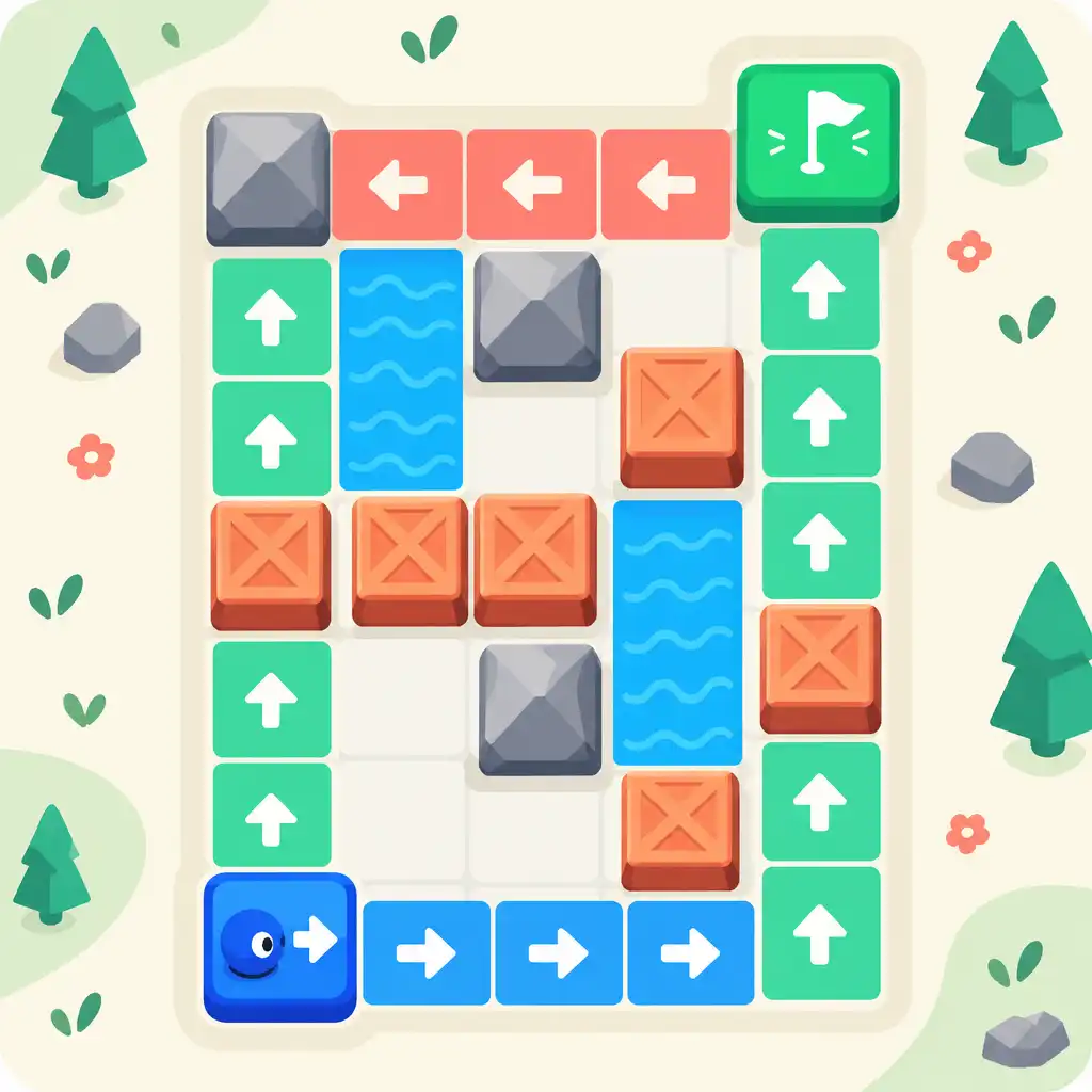 Zrzut ekranu z gry Arrows Go - Puzzle Escape przedstawiający kolorową planszę logiczną ze strzałkami, przeszkodami i polem wyjścia
